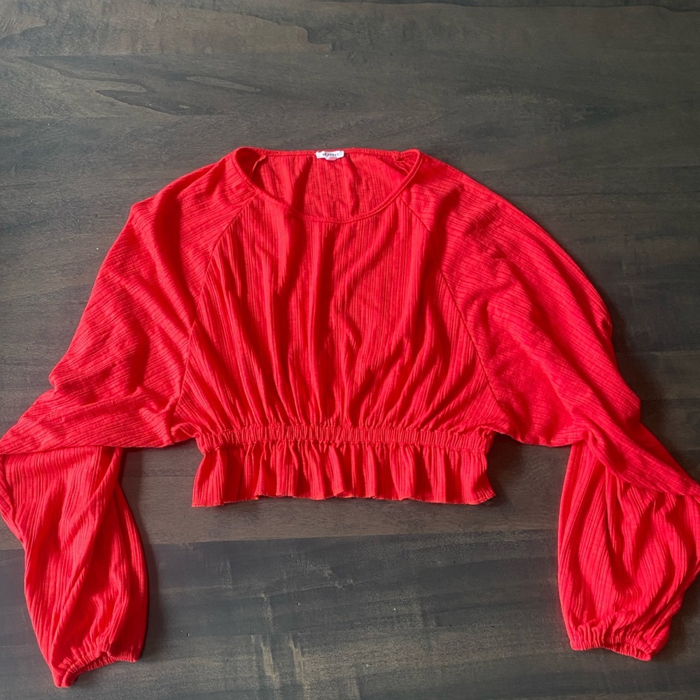 Ribbed Cropped Long Sleeve, Red - En Creme